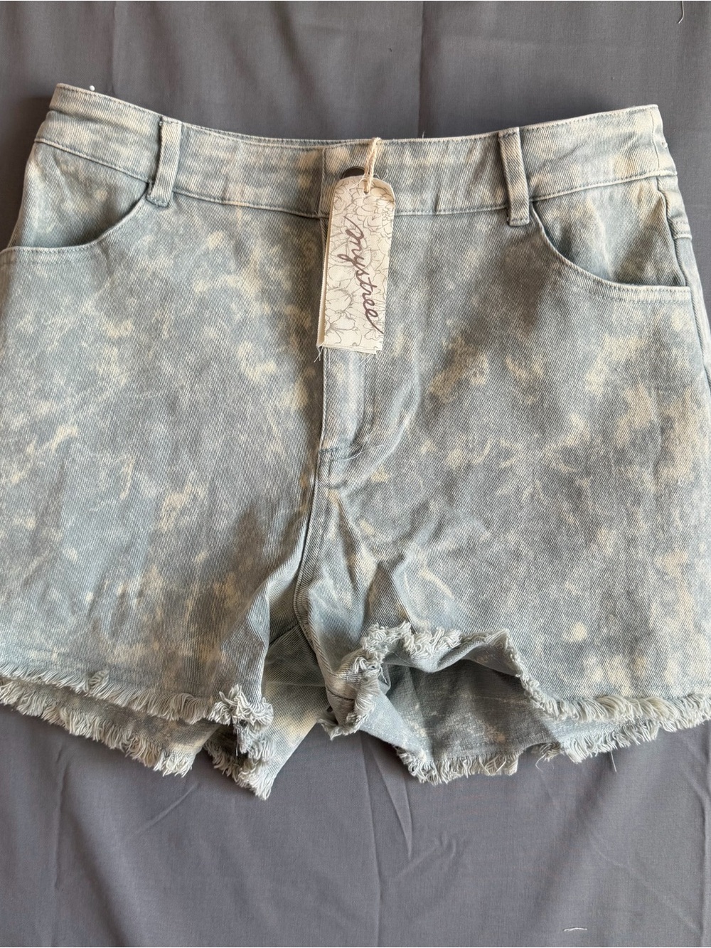 Mystree Acid Wash Light Blue Denim Cutoff Shorts(D0001)